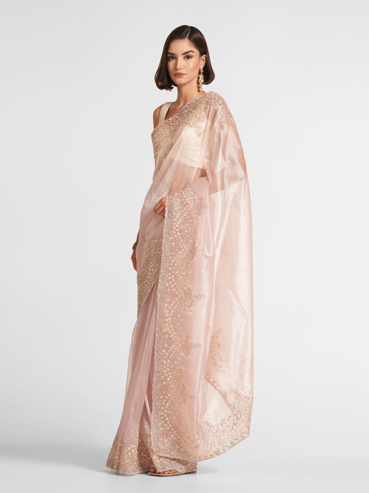 Twamev Women Elegant Dark Cream Organza Saree
