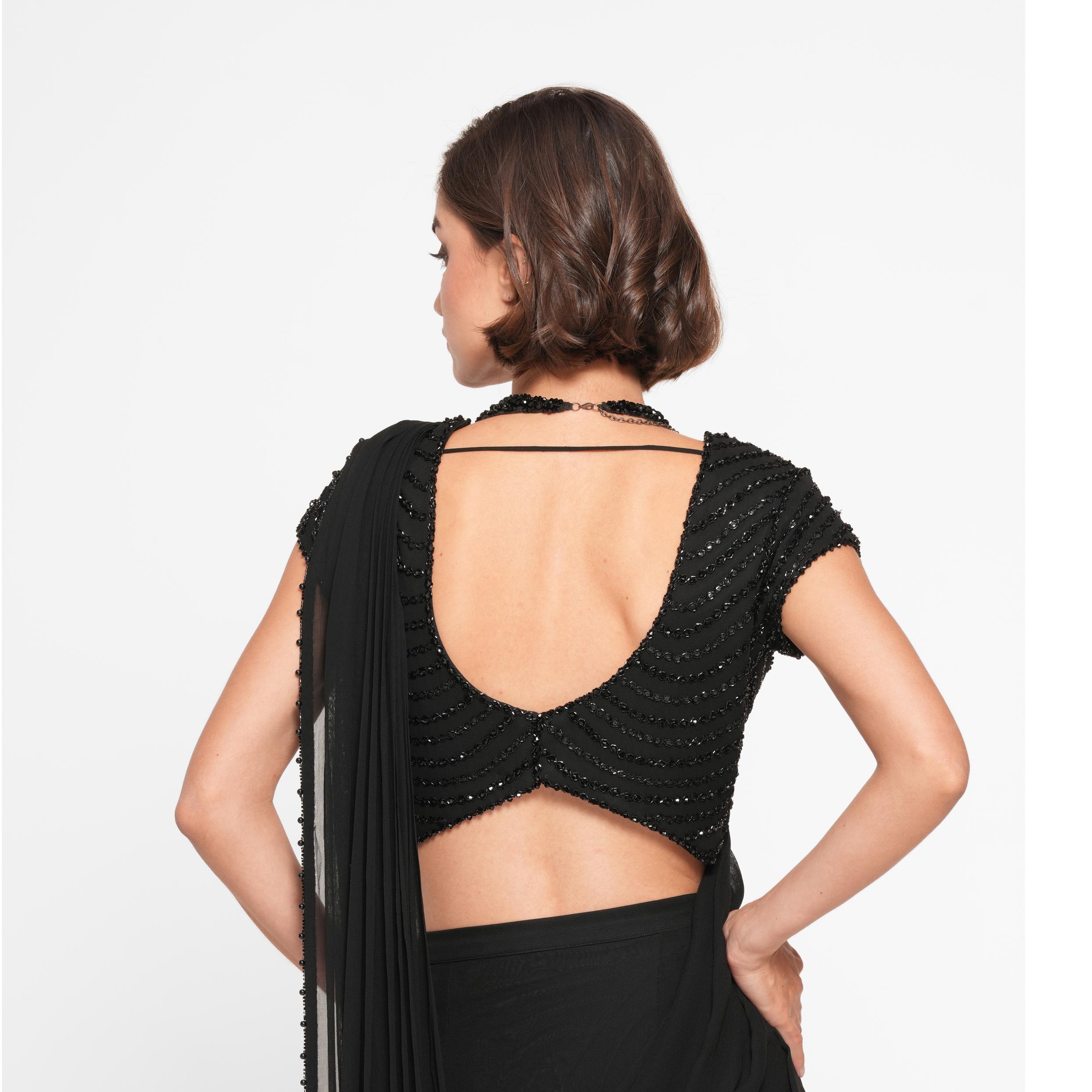Twamev Women Black Elegance Georgette Saree