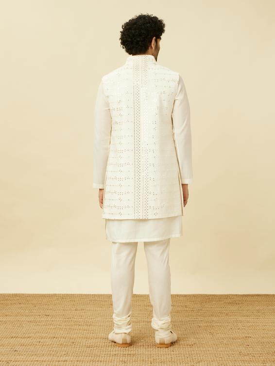 Twamev Men Dazzling White Kurta Jacket Set