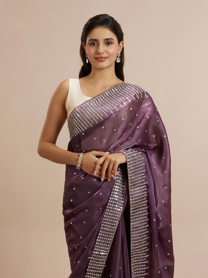 Twamev Women Lavish Purple Panache Organza Saree