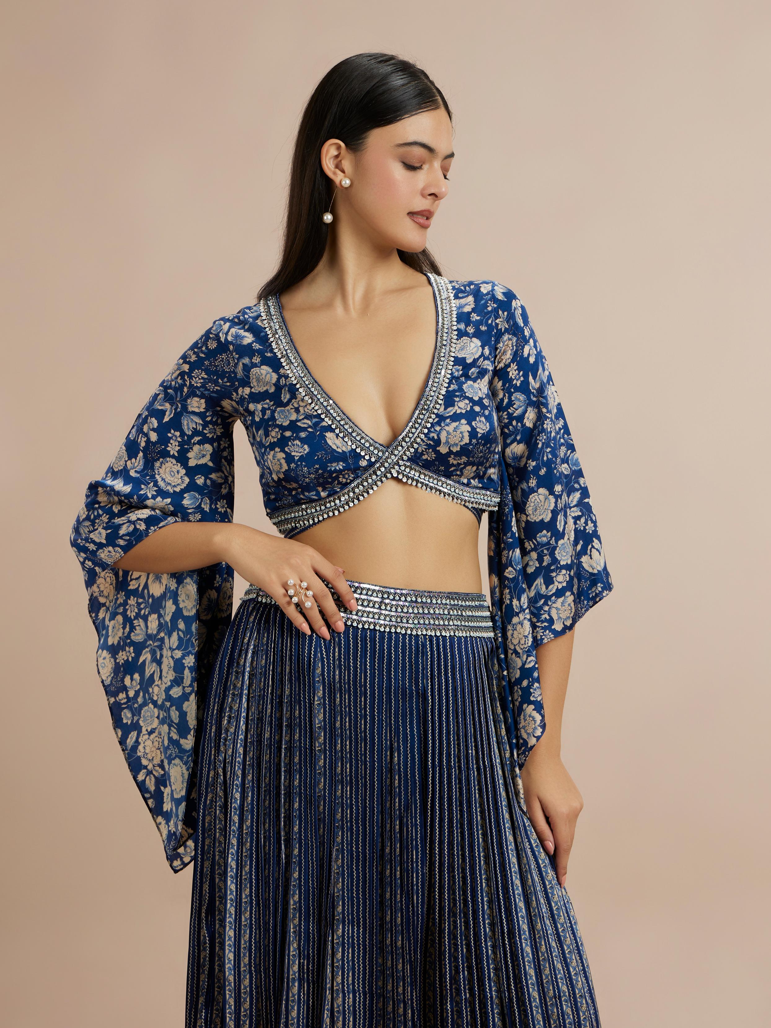 Twamev Women Opulent Indigo Satin Indo Western