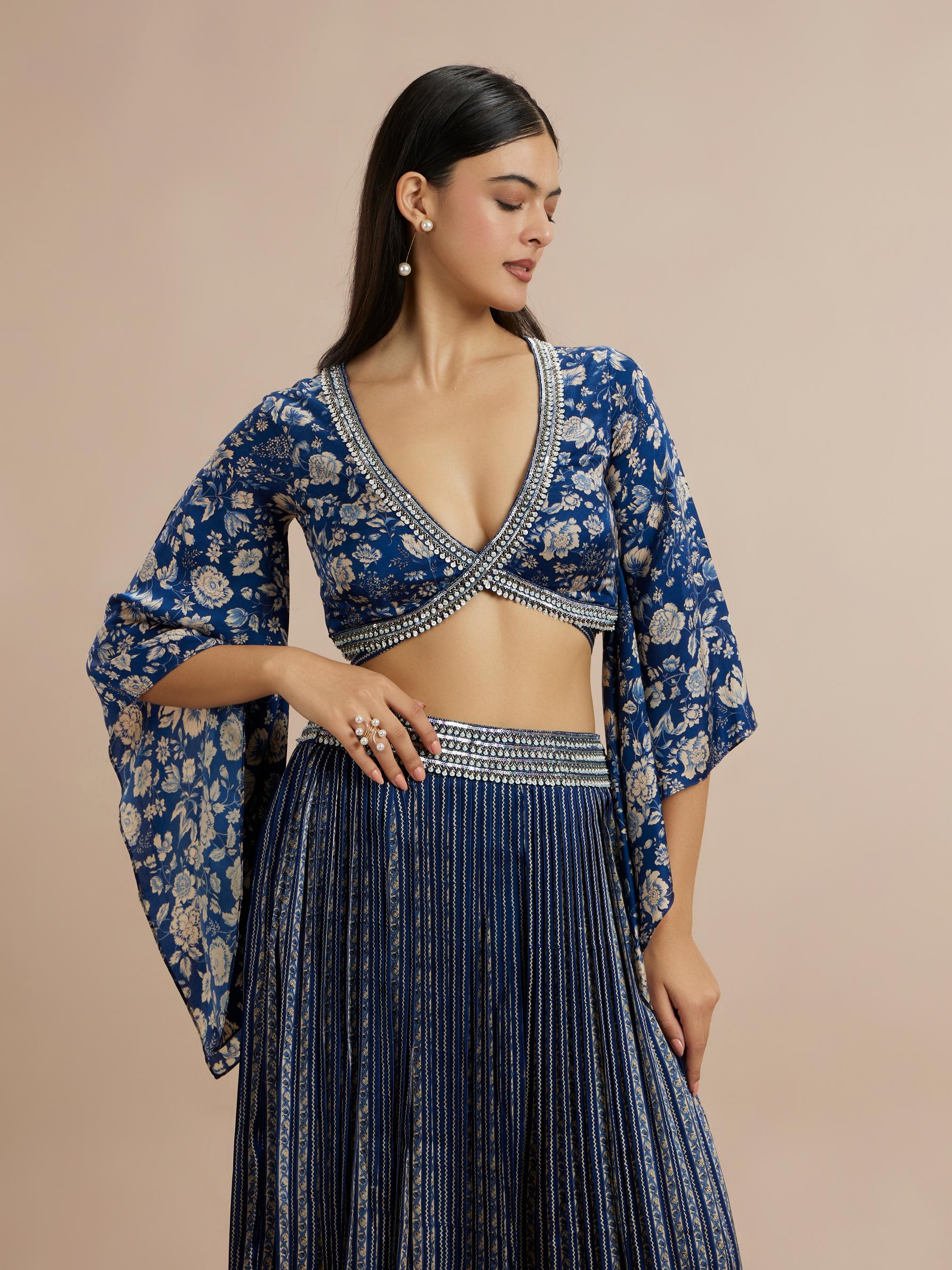 Twamev Women Opulent Indigo Satin Indo Western