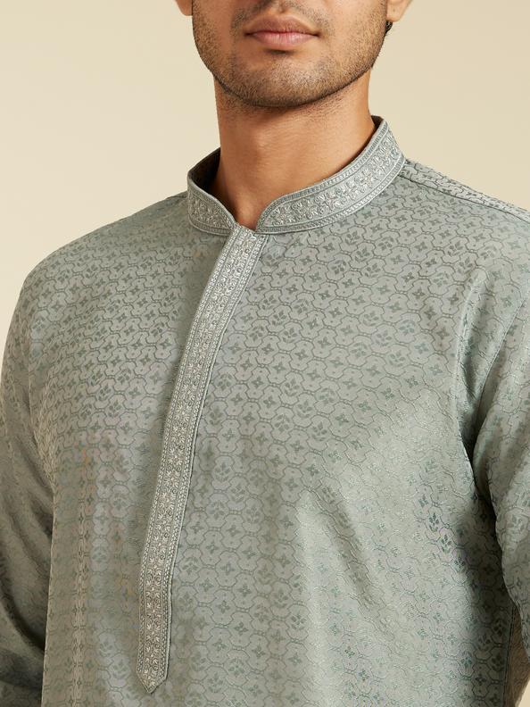 Diwas Men Pista Green Buta Jaal Patterned Kurta
