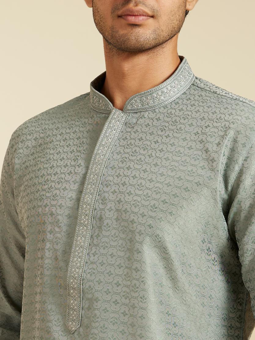 Diwas Men Pista Green Buta Jaal Patterned Kurta