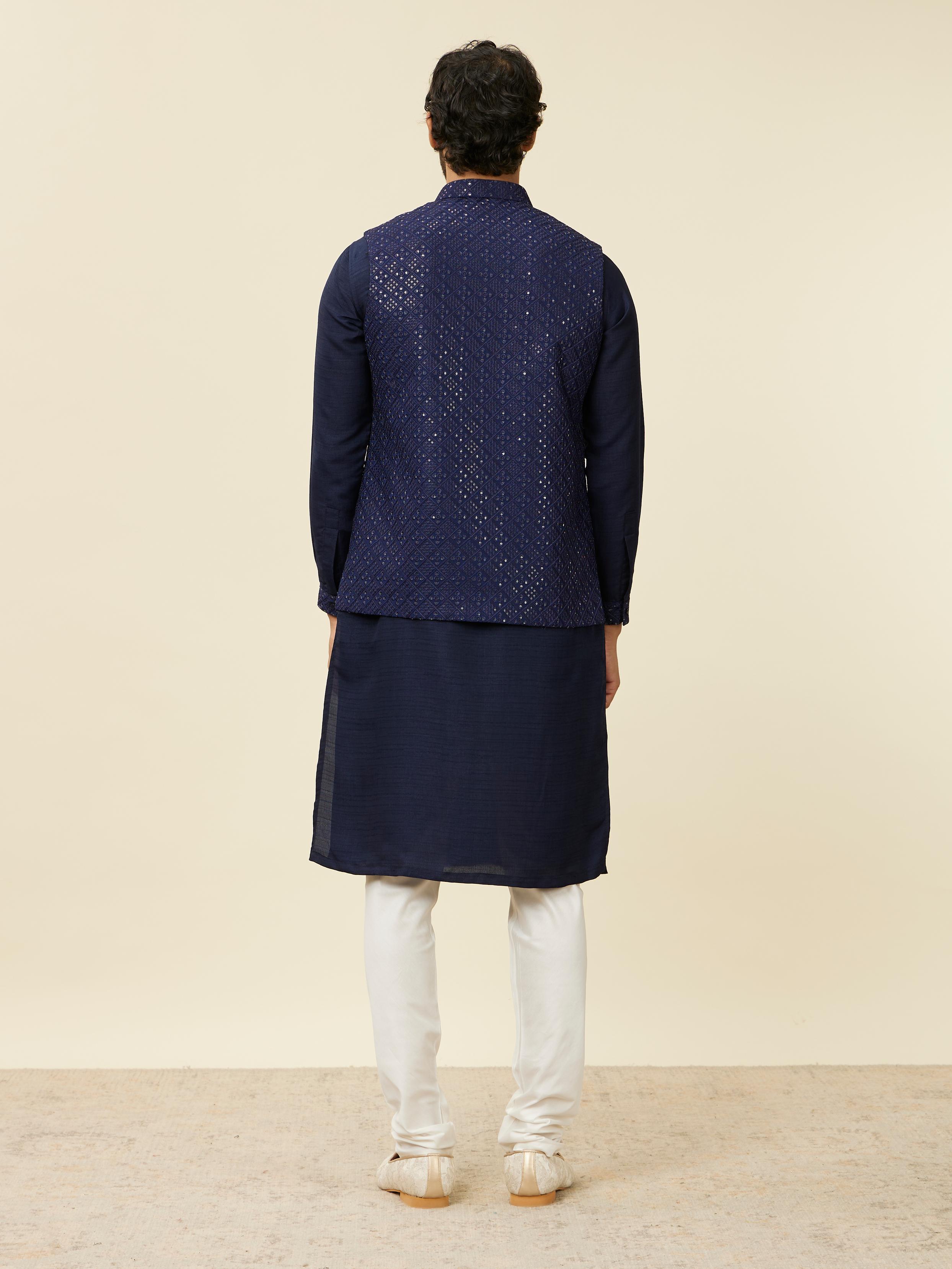 Twamev Men Dark Blue Mirror work Kurta Jacket Set