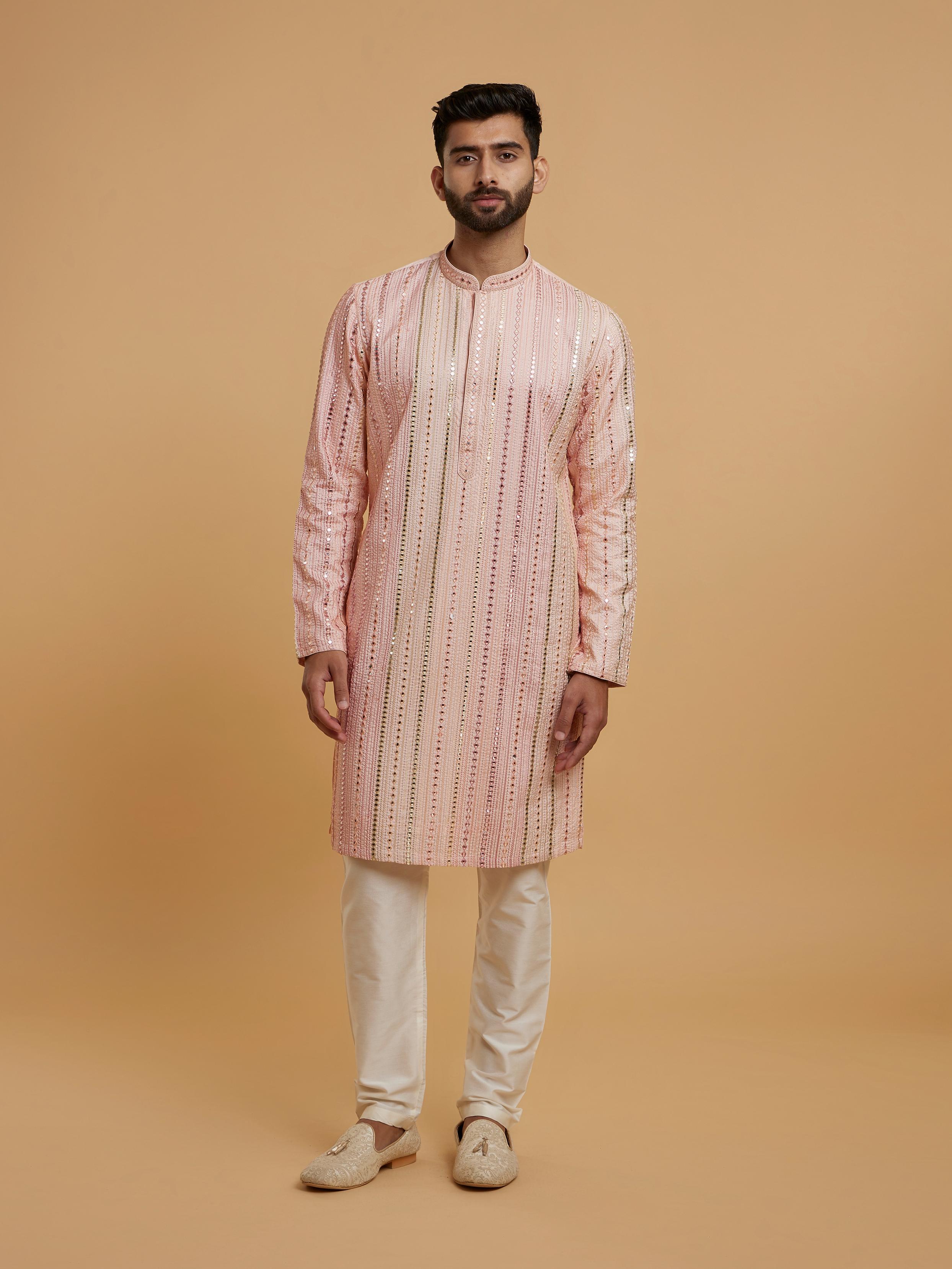 Twamev Men Peach Blossom Kurta Pajama