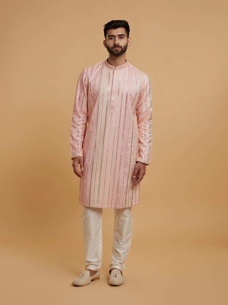 Twamev Men Peach Blossom Kurta Pajama