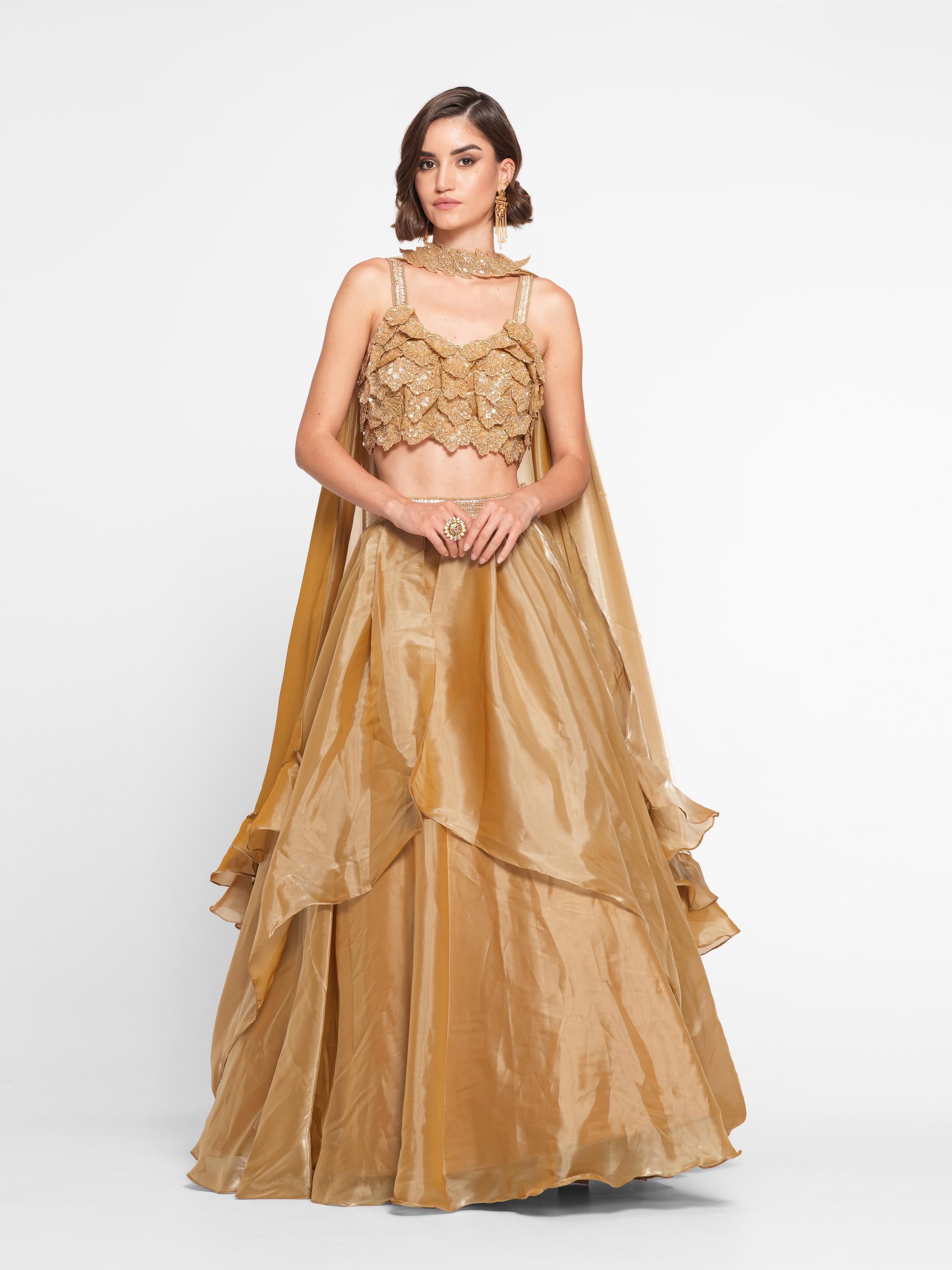 Twamev Women Golden Gleam Trio Set Skirt Top