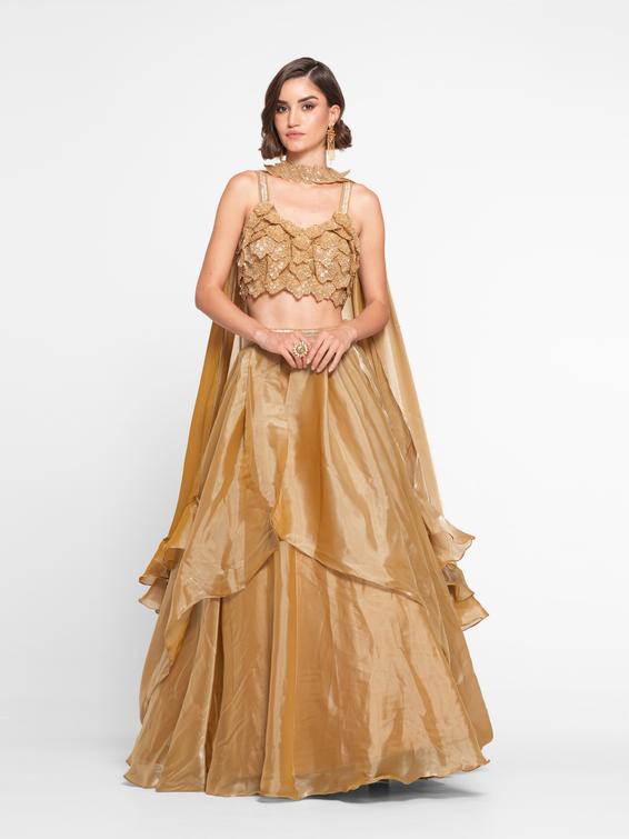 Twamev Women Golden Gleam Trio Set Skirt Top