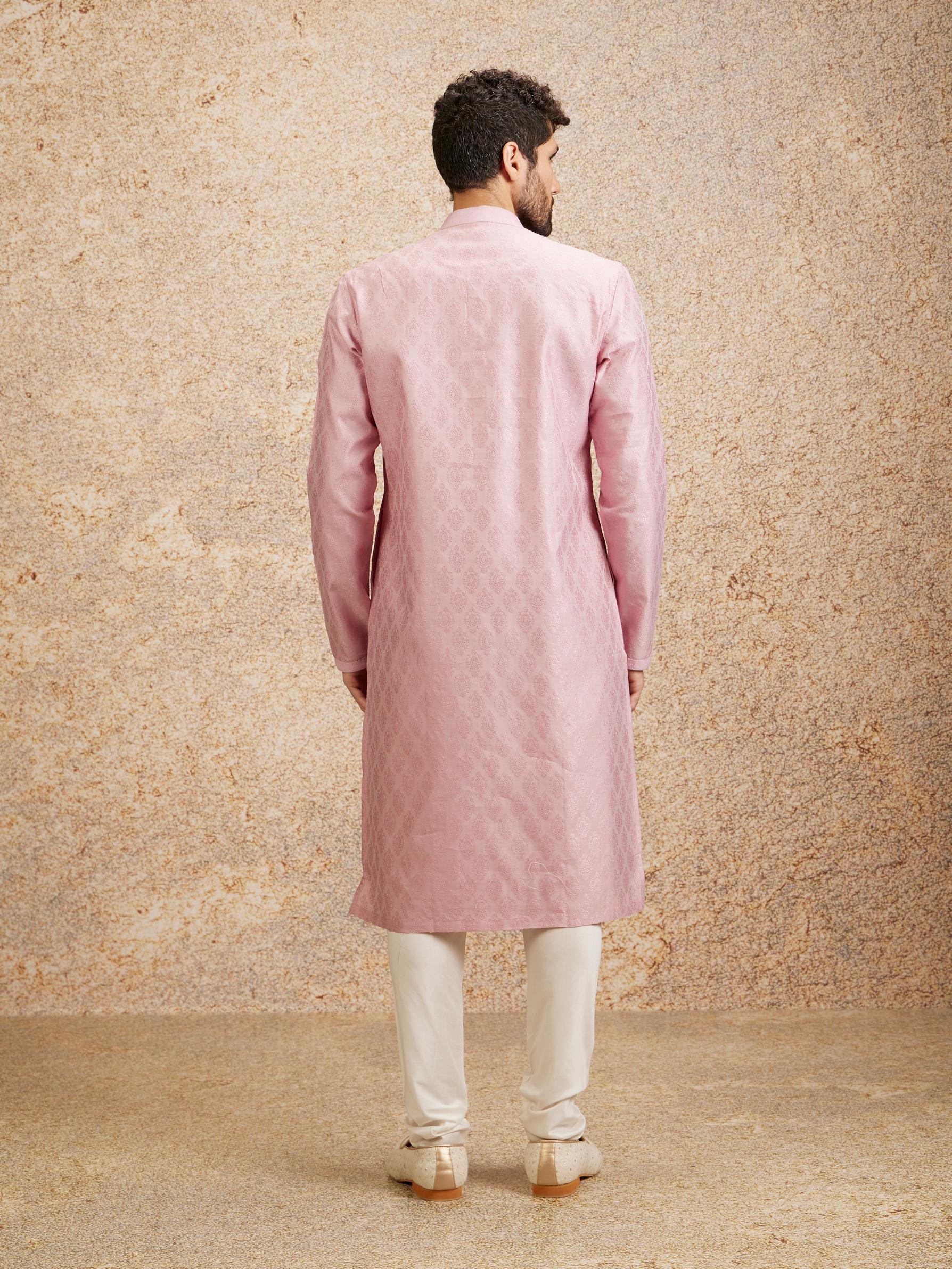 Twamev Men Lavender Pink Self Patterned Kurta Set