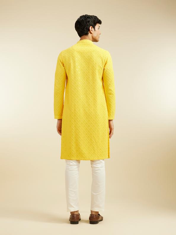 Diwas Men Sunshine Yellow Chikankari Kurta With Sequins