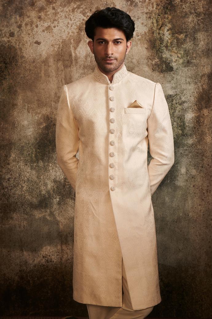 Twamev Men Delicate Peach Brocade Sherwani