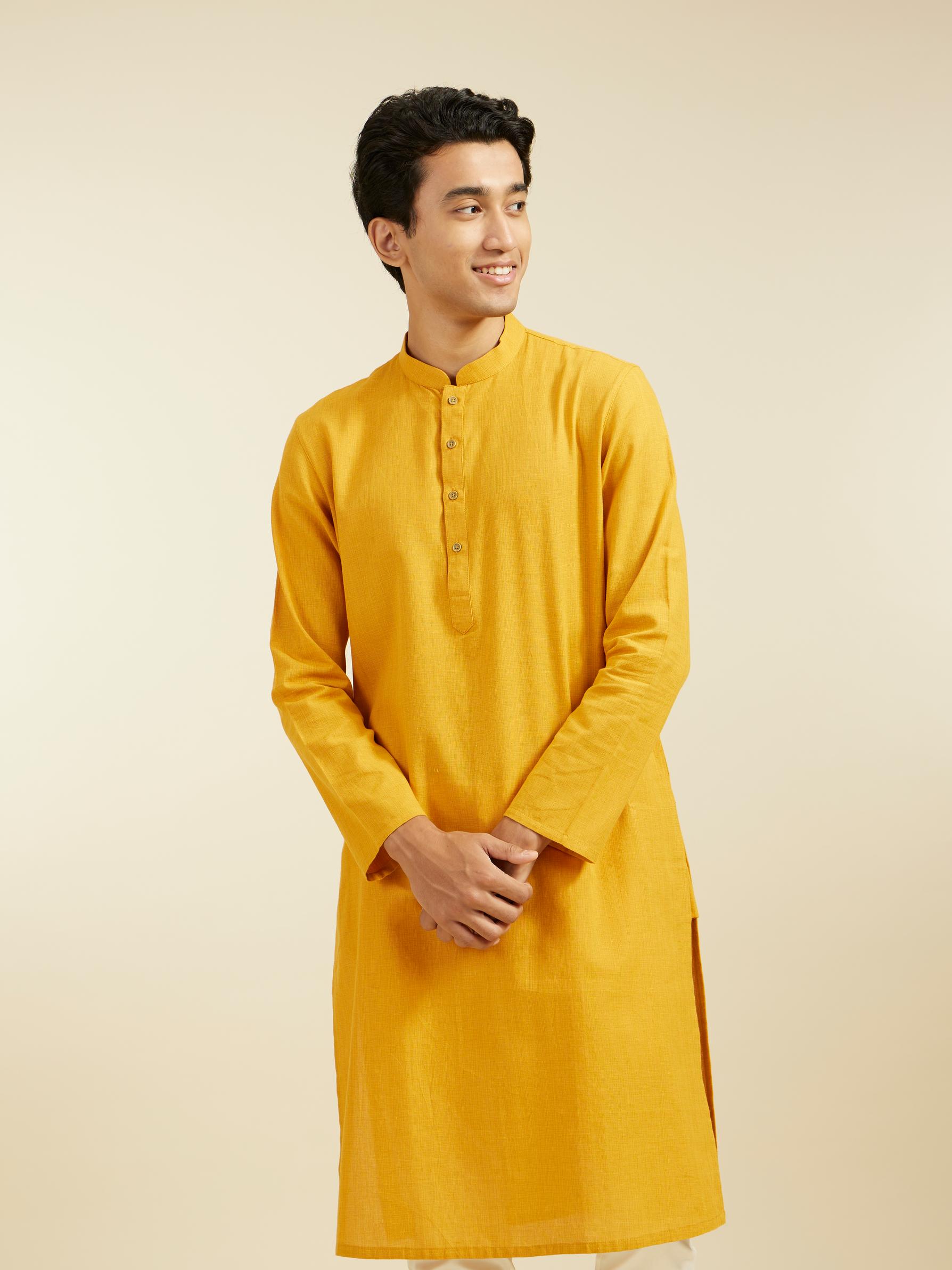 Diwas Men Mustard Yellow Plain Classic Kurta