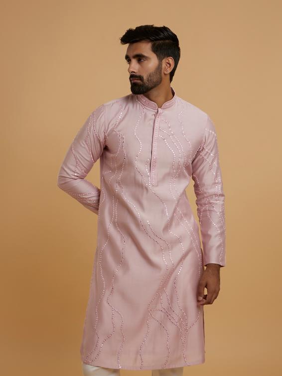 Twamev Men Elegant Pink Kurta Pajama Ensemble