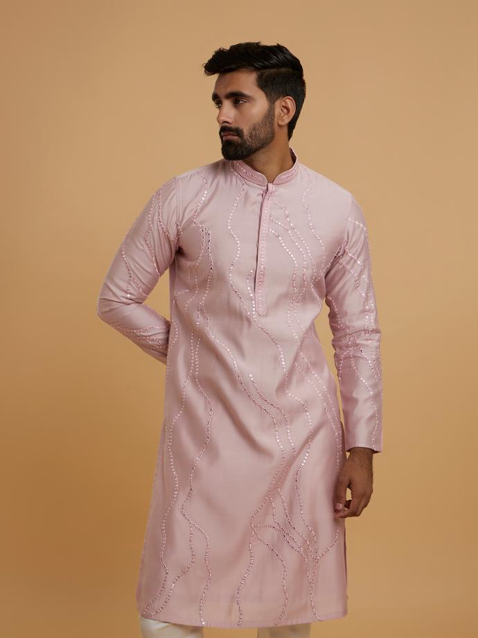 Twamev Men Elegant Pink Kurta Pajama Ensemble