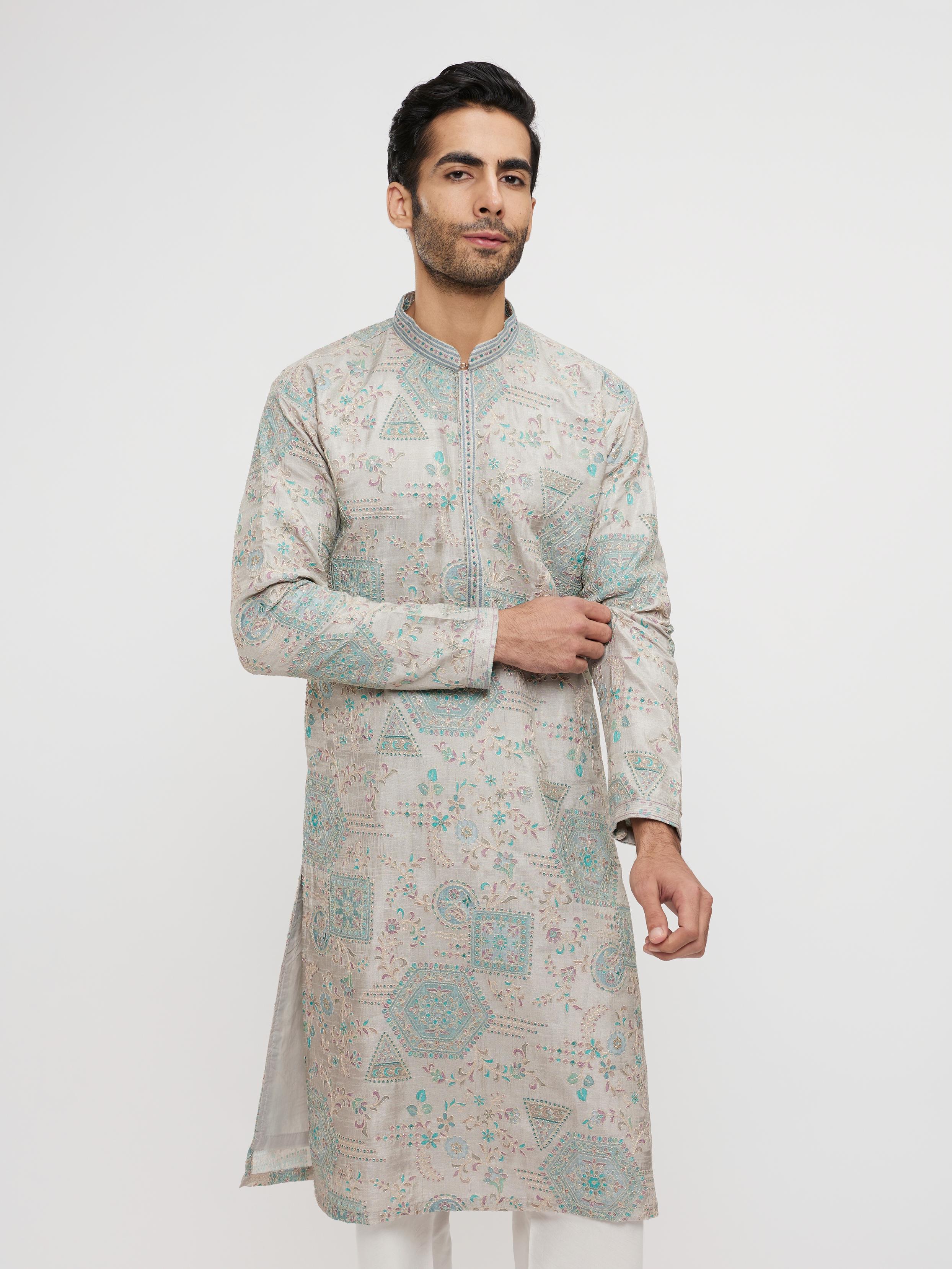 Twamev Men Pista Green Festive Kurta Pajama