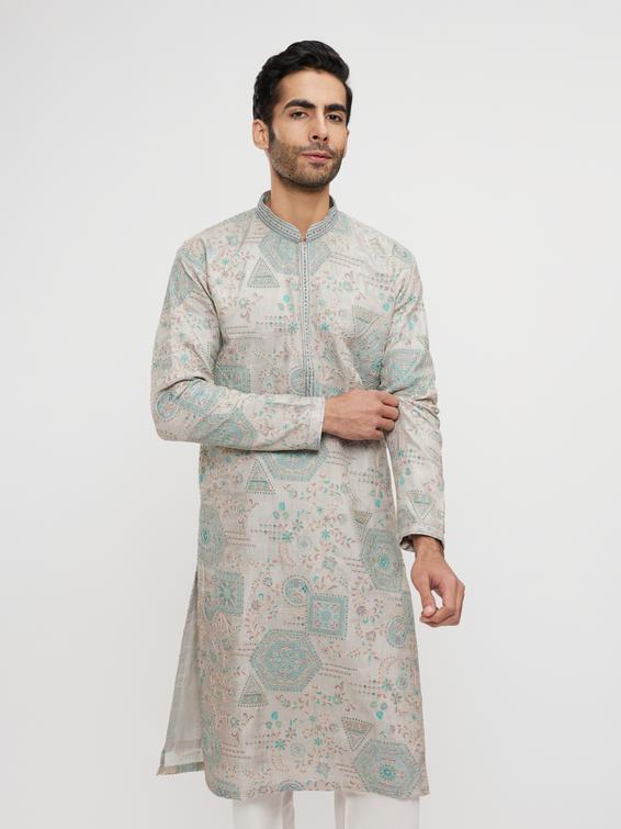 Twamev Men Pista Green Festive Kurta Pajama