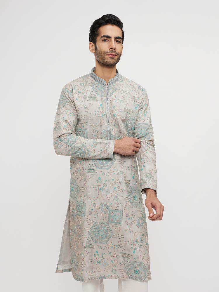 Twamev Men Pista Green Festive Kurta Pajama