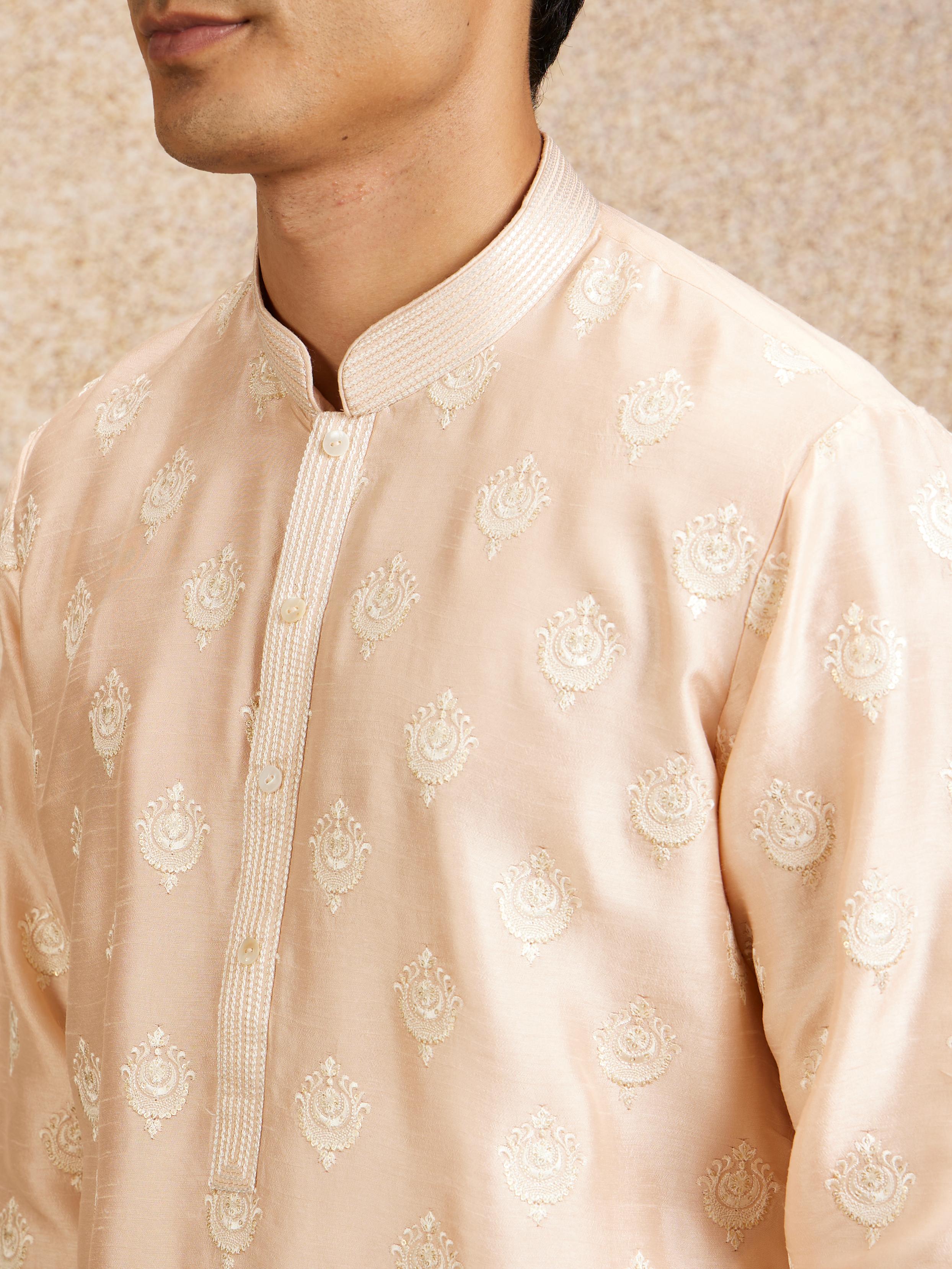 Twamev Men Twirl in Peach Elegant Kurta Pajama