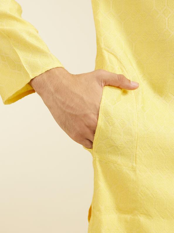 Diwas Men Sunshine Yellow Honeycomb Patterned Kurta