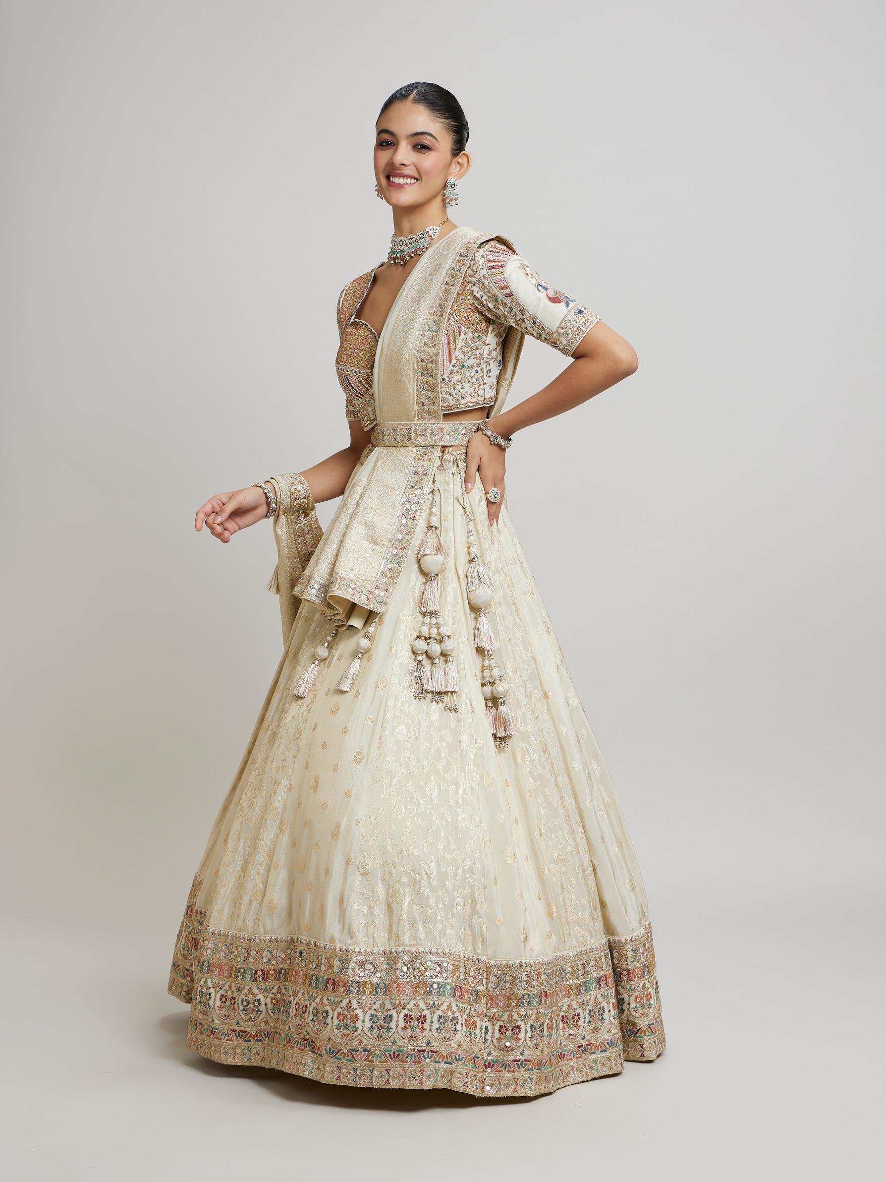 Twamev Women Beige Elegance Twirl Lehenga