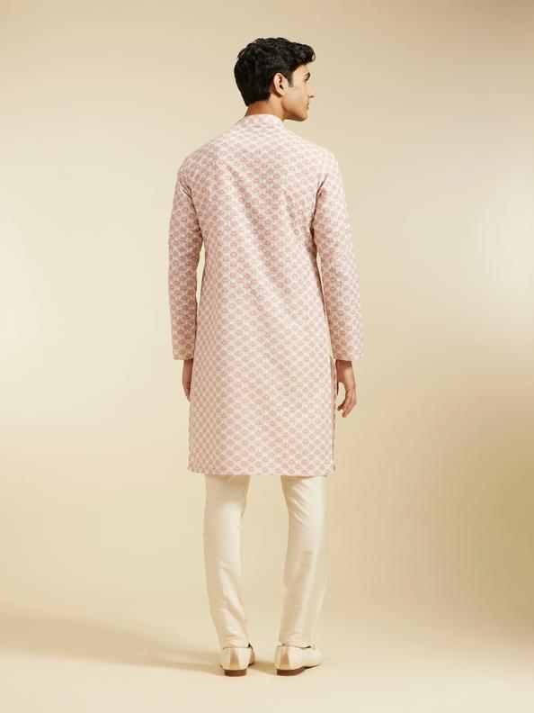 Diwas Men Bubblegum Pink Chikankari Printed Kurta