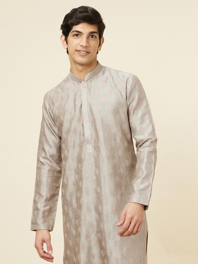 Twamev Men Radiant Royale in Light Grey Kurta Set