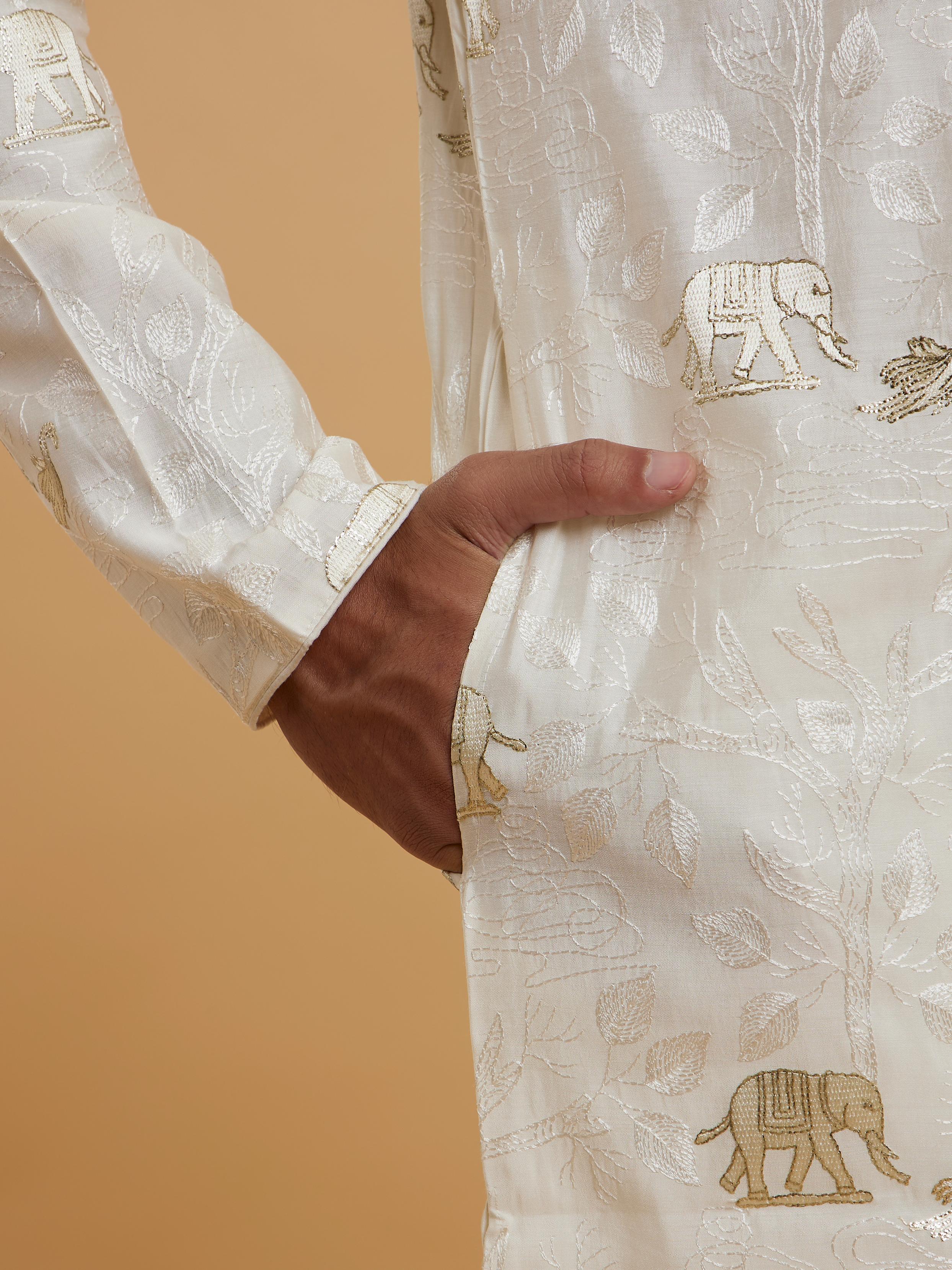 Twamev Men Cream Elegance Kurta Pajama