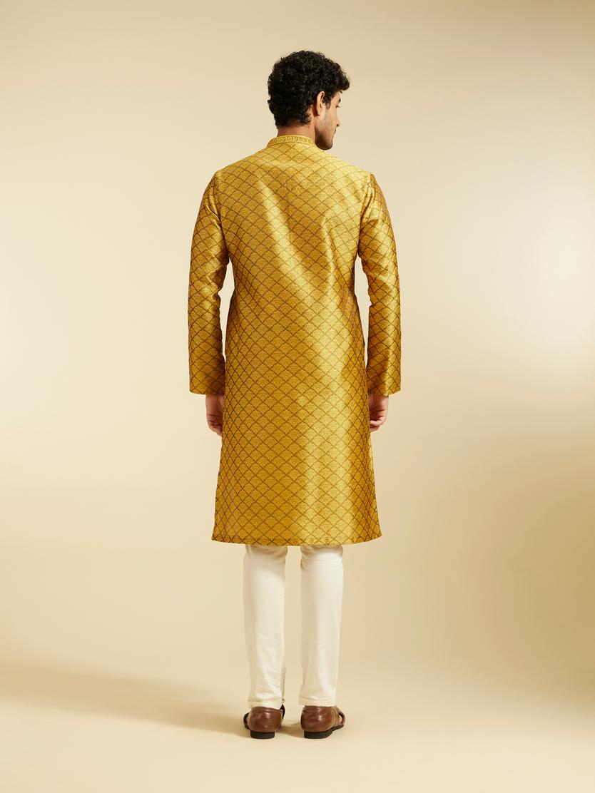 Diwas Men Mustard Yellow Jaal Patterned Kurta