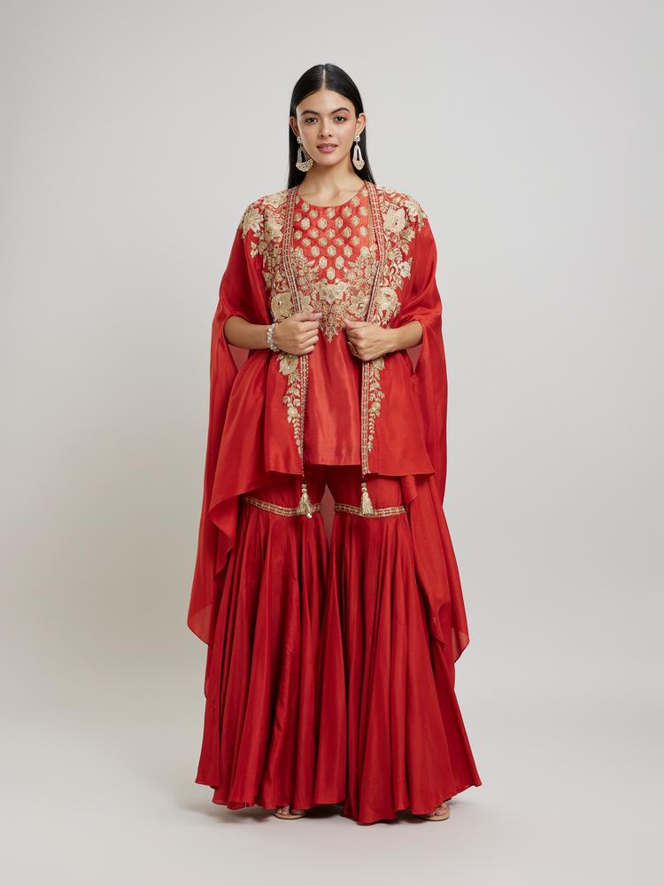 Twamev Women Sassy Orange Silk Indo Western