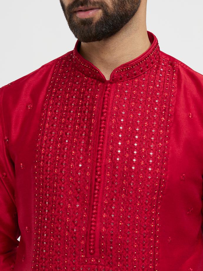 Twamev Men Twilight Gleam Red Kurta Pajama