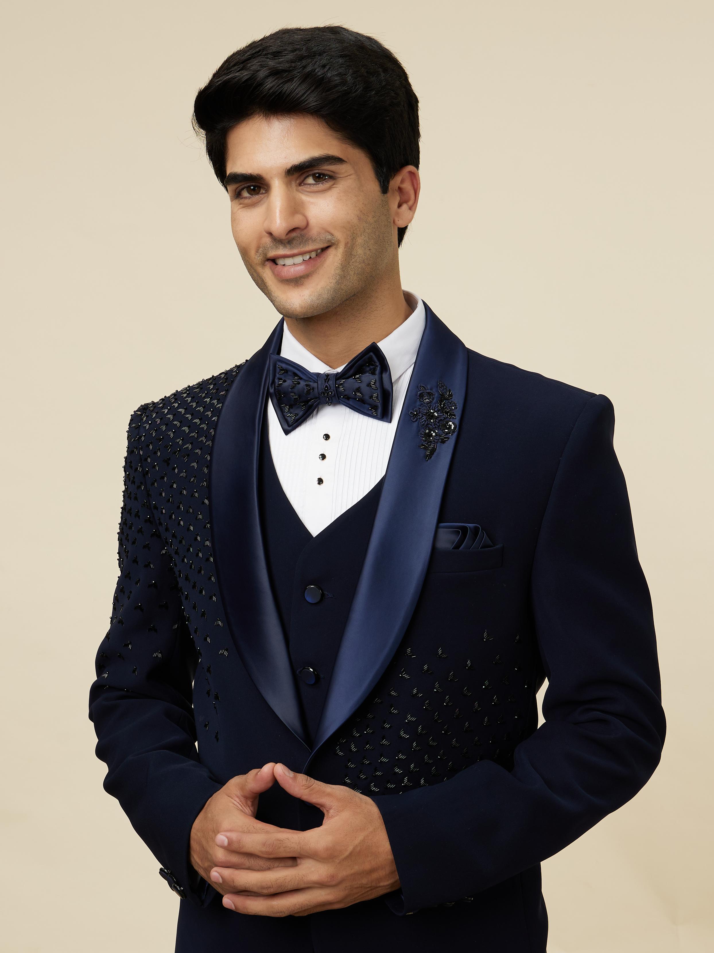 Twamev Men Elegant Dark Blue Suit Set