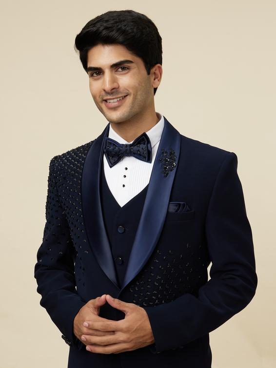 Twamev Men Elegant Dark Blue Suit Set