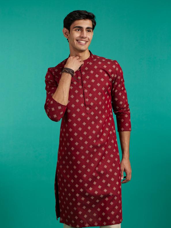 Diwas Men Maroon Red Buta Printed Kurta