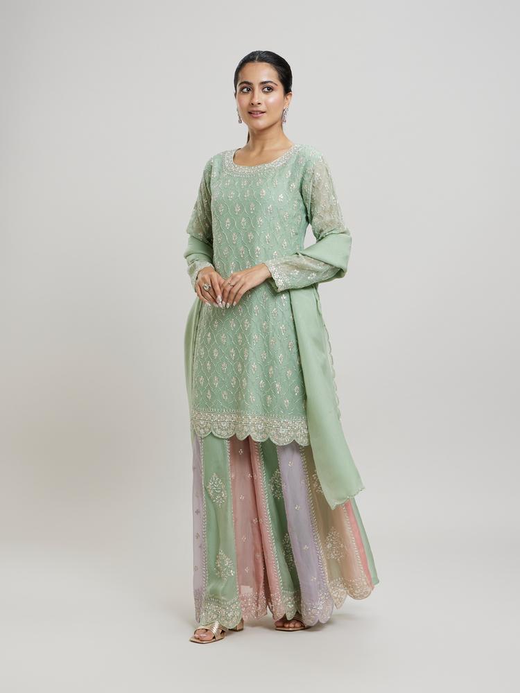 Twamev Women Gracious Pista Green Stitched Suit