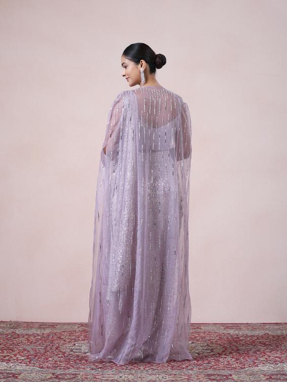 Twamev Women Majestic Purple Net Saree