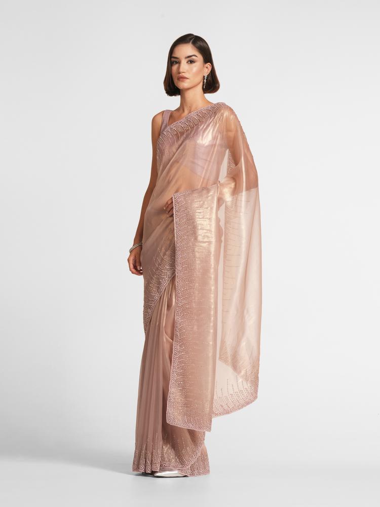 Twamev Women Enchanting Purple Organza Saree