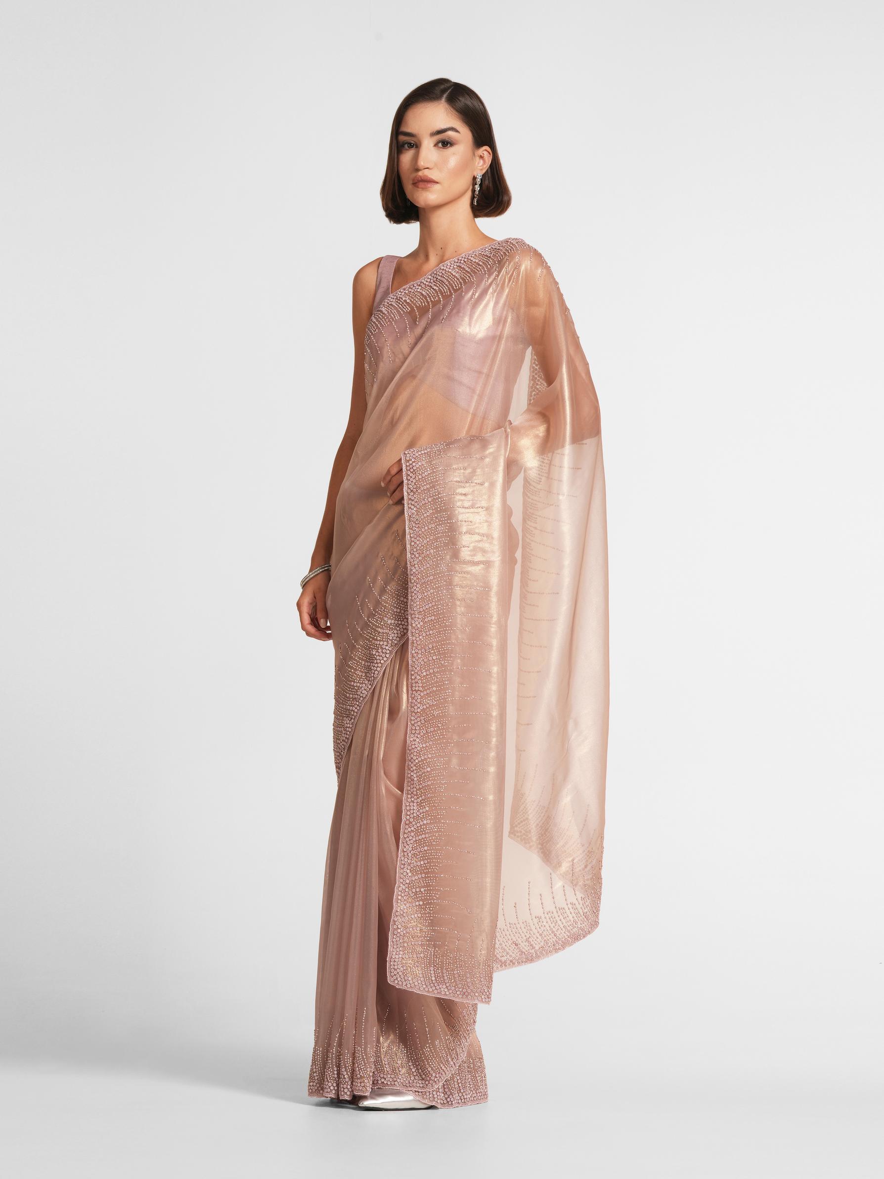 Twamev Women Enchanting Purple Organza Saree