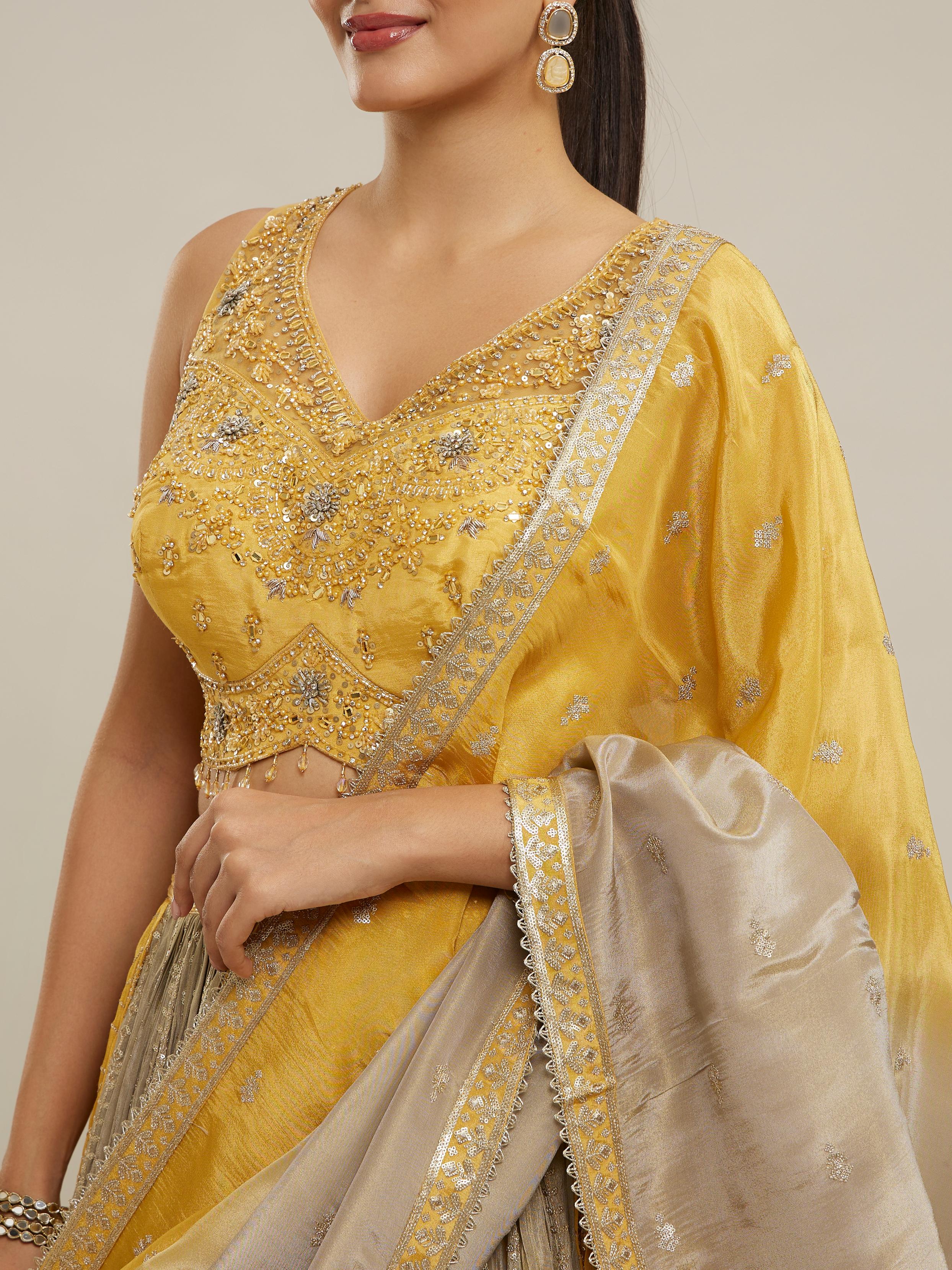 Twamev Women Elegant Cream Yellow Lehenga