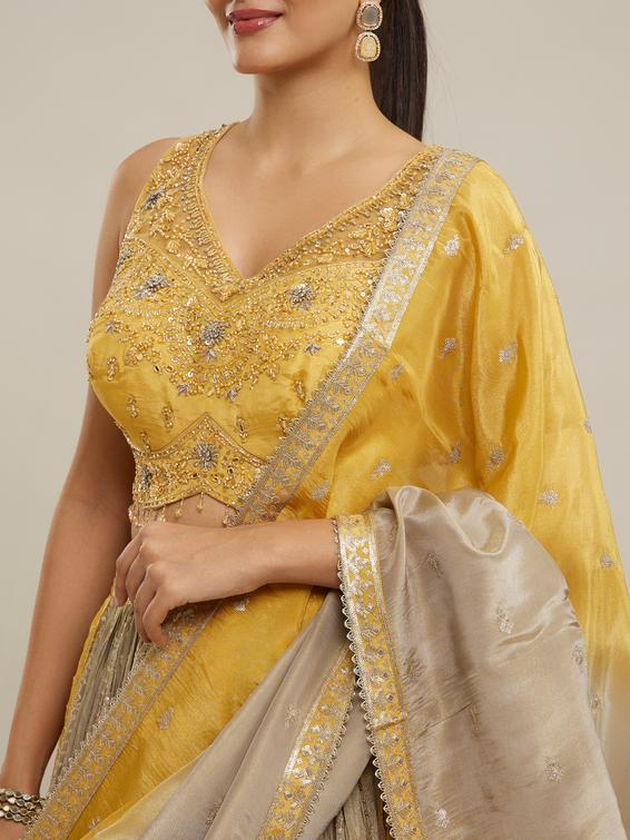 Twamev Women Elegant Cream Yellow Lehenga