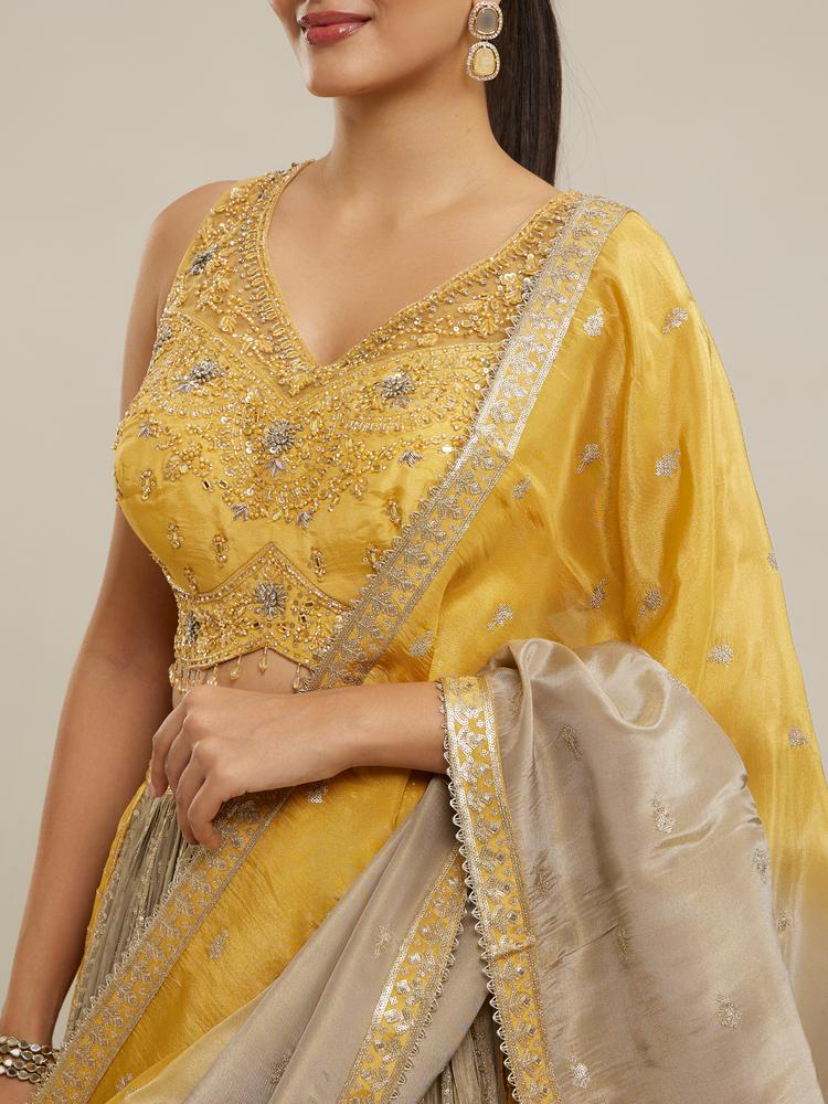 Twamev Women Elegant Cream Yellow Lehenga