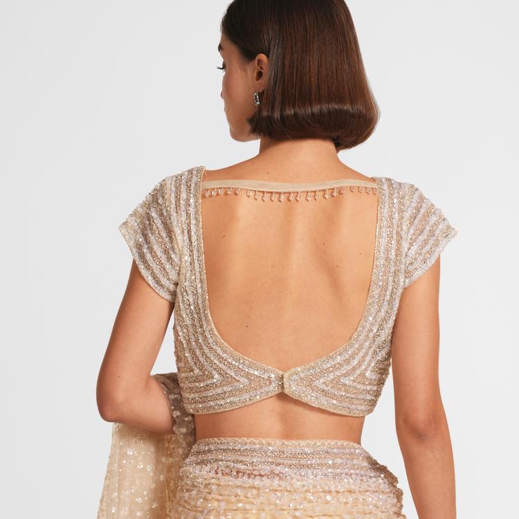 Twamev Women Cream Radiance Net Saree