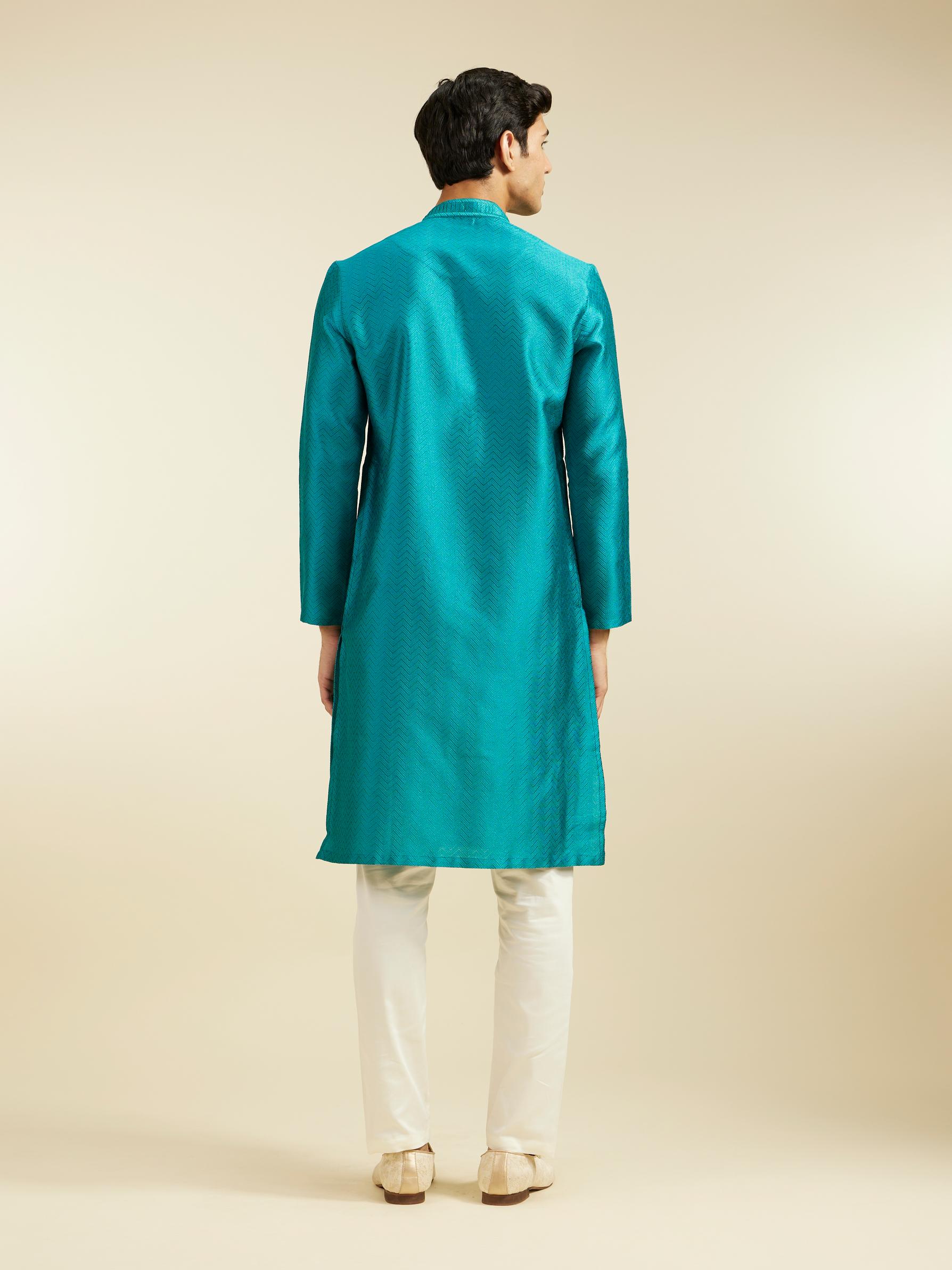 Diwas Men Teal Green Chevron Patterned Kurta