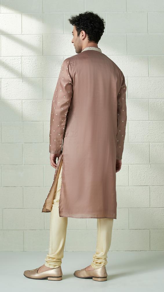 Twamev Men Mocha Brown Speckle Motif Kurta Set