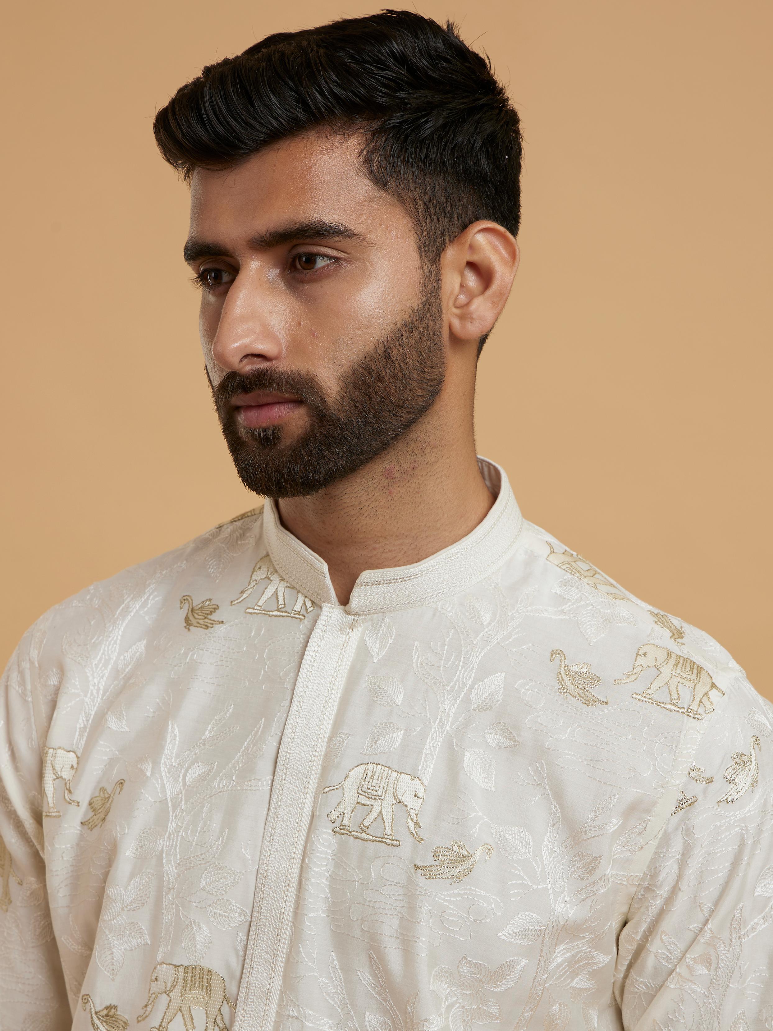 Twamev Men Cream Elegance Kurta Pajama