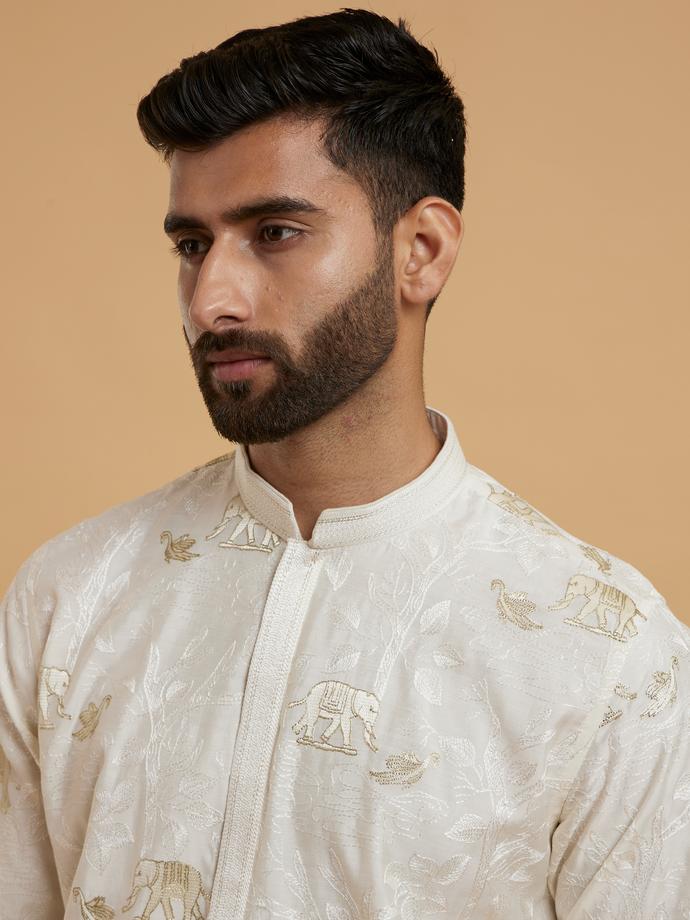 Twamev Men Cream Elegance Kurta Pajama