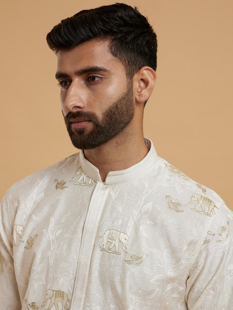 Twamev Men Cream Elegance Kurta Pajama