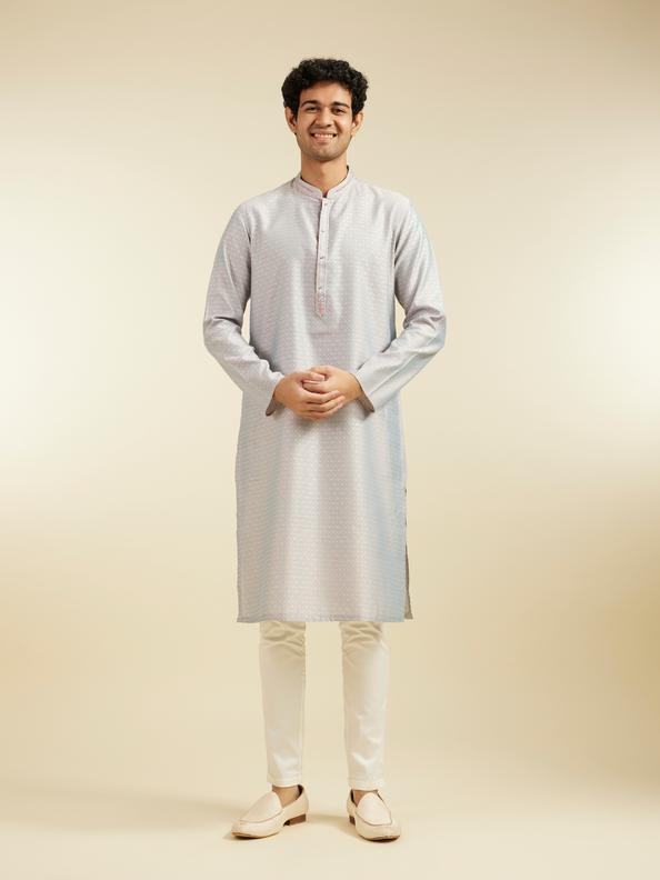 Diwas Men Smoke Grey Buta Jaal Patterned Kurta