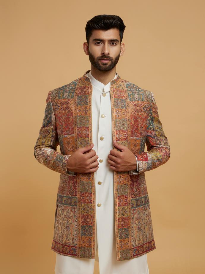 Twamev Men Cream Splendour Brocade Indo Western