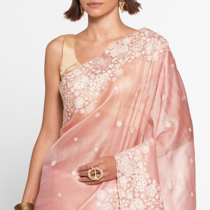 Twamev Women Peachy Elegance Organza Saree